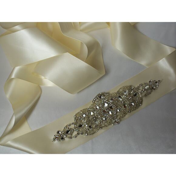 Ivory rhinestone bridal dress belt party prom formal eveningwear dress belt sash - Picture 3 of 6